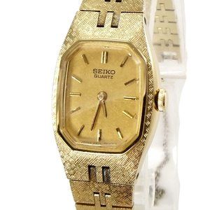 SEIKO Ladies Gold Tone Watch Model 2320-6469 Gold Dial Womens 6 3/8" Band